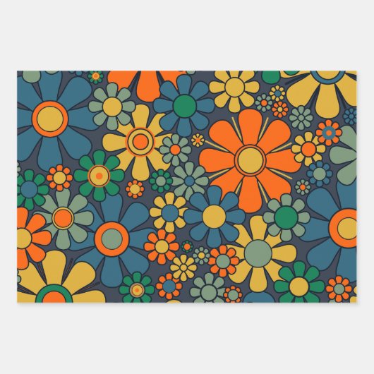 Retro Garden Groovy Floral 60er 70er Pattern Geschenkpapier Set (Vorderseite 3)