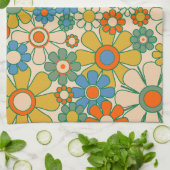 Retro Garden Groovy Floral 60er 70er Pattern Geschirrtuch (Gefaltet)