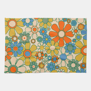 Retro Garden Groovy Floral 60er 70er Pattern Geschirrtuch