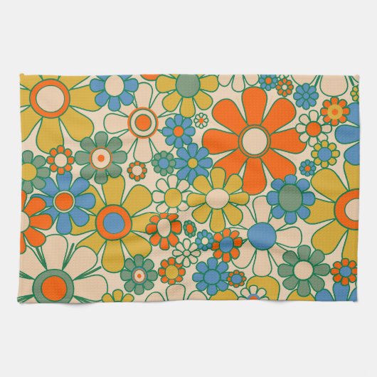 Retro Garden Groovy Floral 60er 70er Pattern Geschirrtuch (Horizontal)