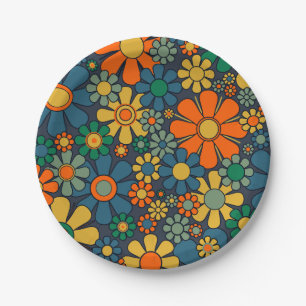 Retro Garden Groovy Floral 60er 70er Pattern Pappteller