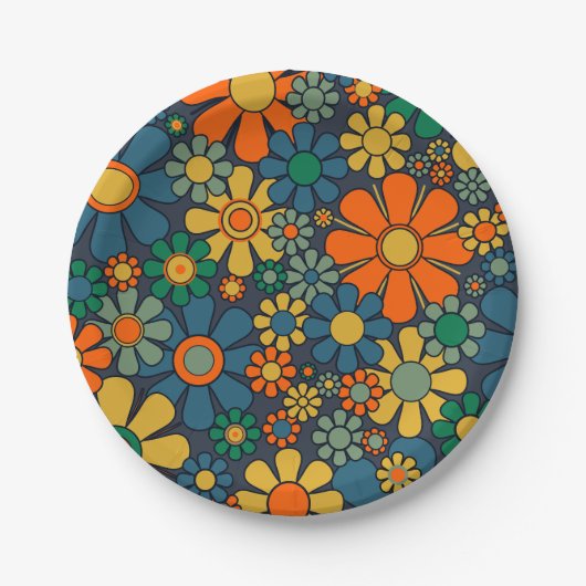 Retro Garden Groovy Floral 60er 70er Pattern Pappteller (Vorderseite)