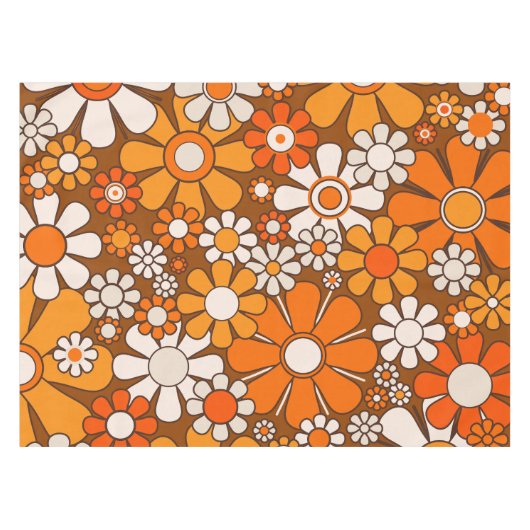 Retro Garden Groovy Floral 60er 70er Pattern Tischdecke (Vorderseite (Horizontal))