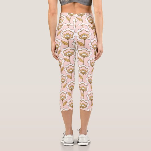 Retro Garden Pink Floral Muster Capri Leggings (Rückseite)