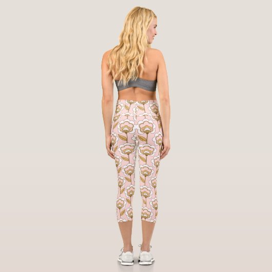 Retro Garden Pink Floral Muster Capri Leggings (Rückseite)