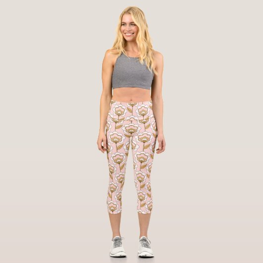 Retro Garden Pink Floral Muster Capri Leggings (Vorderseite)