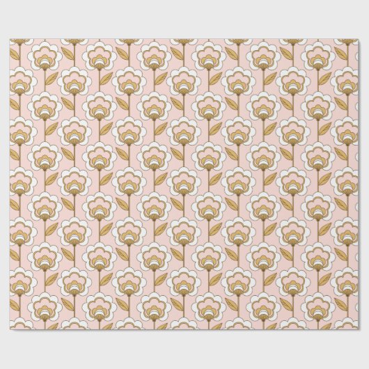 Retro Garden Pink Floral Muster Geschenkpapier (Flach)