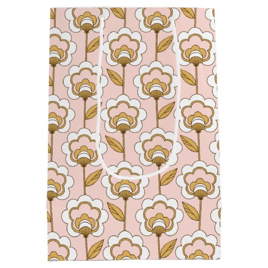 Retro Garden Pink Floral Muster Mittlere Geschenktüte (Rückseite)