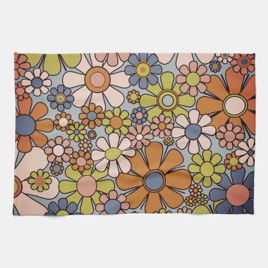 Retro Garden Vintag 60er 70er Ästhetische Blume Geschirrtuch (Horizontal)