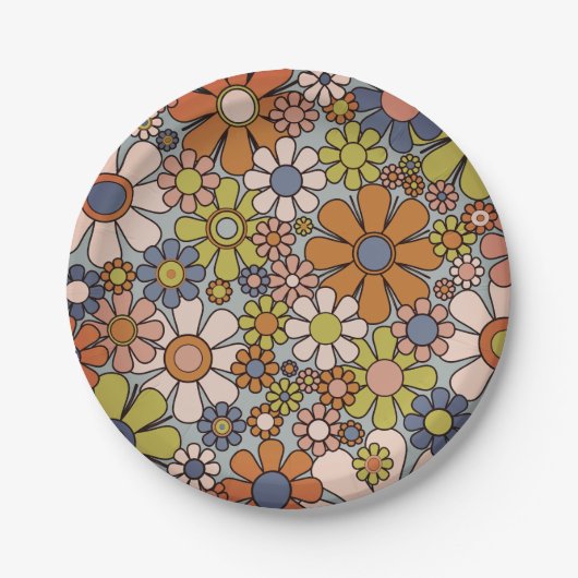 Retro Garden Vintag 60er 70er Ästhetische Blume Pappteller (Vorderseite)