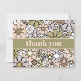 Retro Garden Vintag 60er 70er Floral Olive Green Dankeskarte