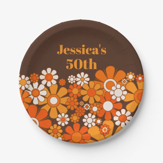 Retro Garden Vintagen 1970er Personalisiert Geburt Pappteller (Vorderseite)