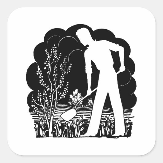 Retro Gardener Silhouette Quadratischer Aufkleber (Vorderseite)