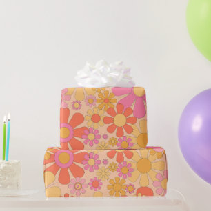 Retro-Garten 60er 70er Vintage-Blumenstreifen Rosa Geschenkpapier