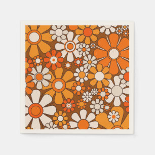 Retro-Garten-Blumenmuster 60er 70er Jahre Braun & Serviette
