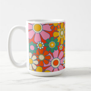 Retro-Garten Groovy 60er 70er Blumenmuster Kaffeetasse