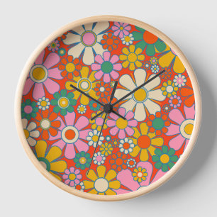 Retro-Garten Groovy 60er 70er Blumenmuster Uhr