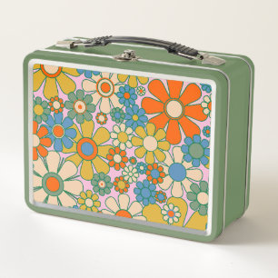 Retro-Garten Groovy-Blumenmuster 60er 70er Jahre Metall Brotdose