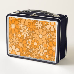 Retro-Garten Groovy-Blumenmuster 60er 70er Orange Metall Brotdose