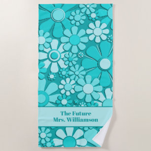 Retro-Gartenblumen 60er 70er Floralmuster Braut Strandtuch