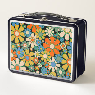 Retro-Gartenblumen 60er 70er Floralmuster Metall Brotdose