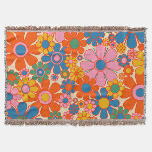 Retro-Gartenblumen Bunt 60er 70er Jahre Floral Decke