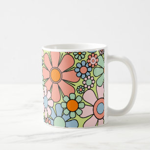 Retro-Gartenblumen Groovy 60er 70er Frühlingsmuste Kaffeetasse
