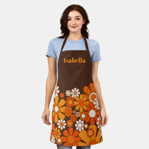 Retro-Gartenblumen Vintage 70er Jahre Braun und Or Schürze