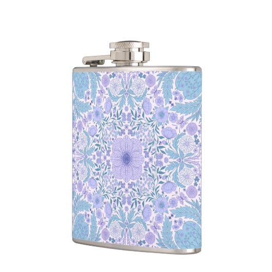 Retro Gartenfloralen in Blau und Violett Flachmann (Links)