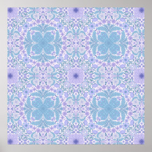 Retro Gartenfloralen in Blau und Violett Poster
