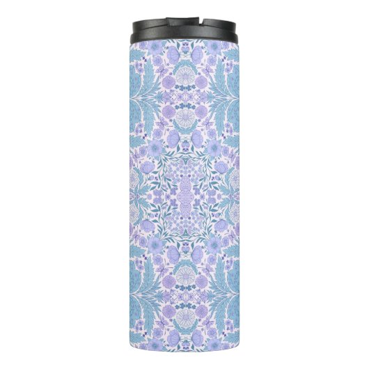 Retro Gartenfloralen in Blau und Violett Thermosbecher (Rückseite)