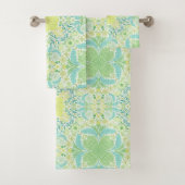 Retro-Gartenflorchen in grün und gelb Badhandtuch Set (Insitu)
