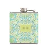 Retro-Gartenflorchen in grün und gelb Flachmann (Rückseite)