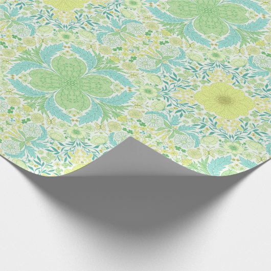 Retro-Gartenflorchen in grün und gelb Geschenkpapier (Ecke)