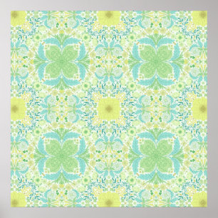 Retro-Gartenflorchen in grün und gelb Poster
