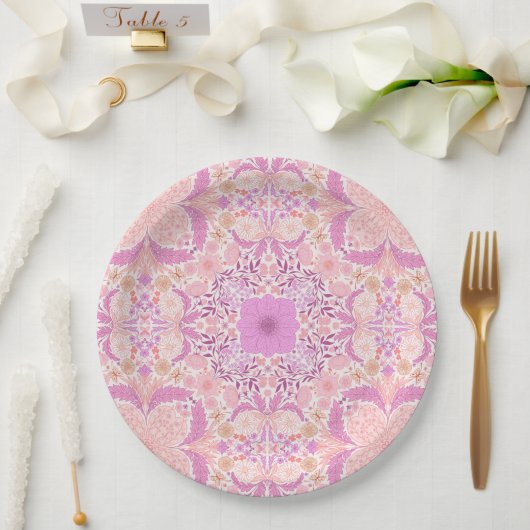 Retro-Gartenflorchen in Rosa Pappteller (Hochzeit)