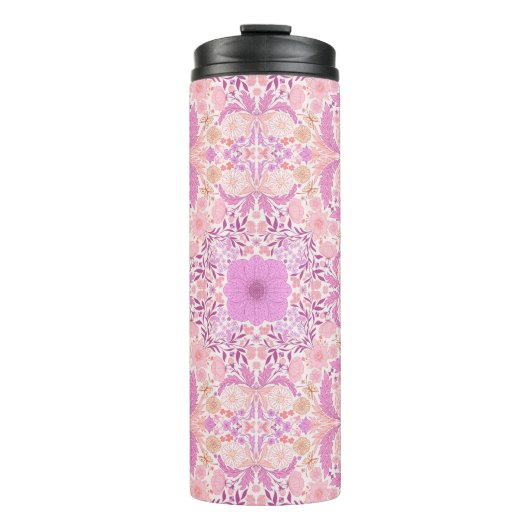 Retro-Gartenflorchen in Rosa Thermosbecher (Vorderseite)