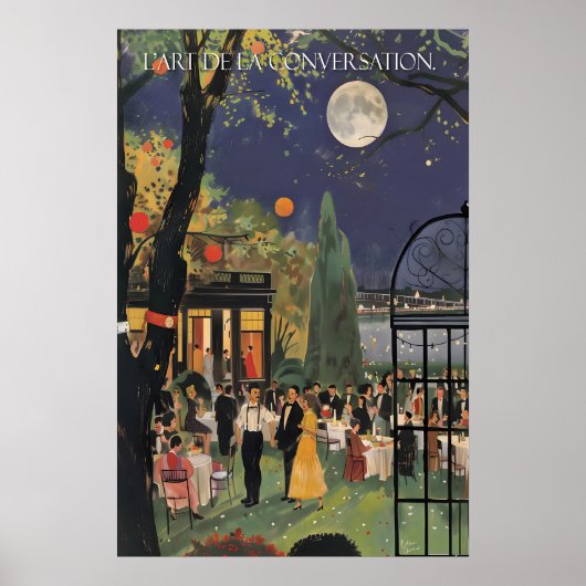 Retro-Gartenparty-Kunstprint Mondbeglanzte Soiree Poster (Vorne)