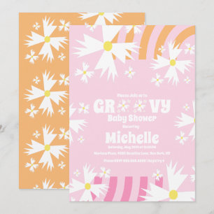 Retro-Gästebuch mit Gänseblümchen zur Babyparty Karte