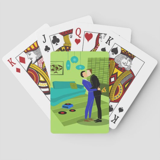 Retro Gay Couple in Liebe Classic Playing Cards Spielkarten (Rückseite)