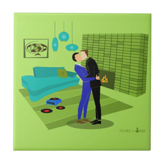 Retro Gay Couple in Liebe Fliese (Vorderseite)
