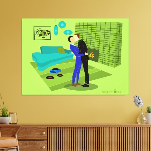 Retro Gay Couple in Liebe gesteppte Canvas Print Leinwanddruck (Insitu (Wohnzimmer))