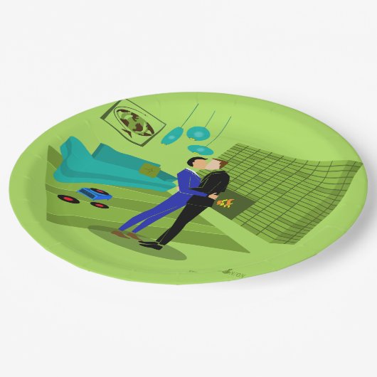 Retro Gay Couple in Liebe Pappteller (Schrägansicht)