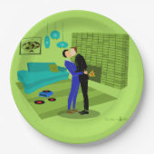 Retro Gay Couple in Liebe Pappteller (Vorderseite)