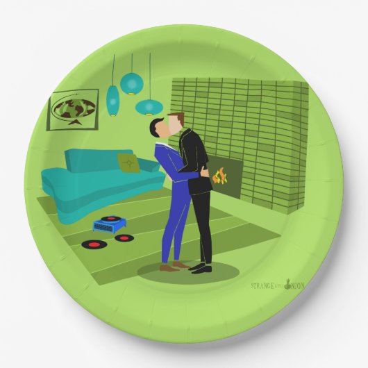 Retro Gay Couple in Liebe Pappteller (Vorderseite)