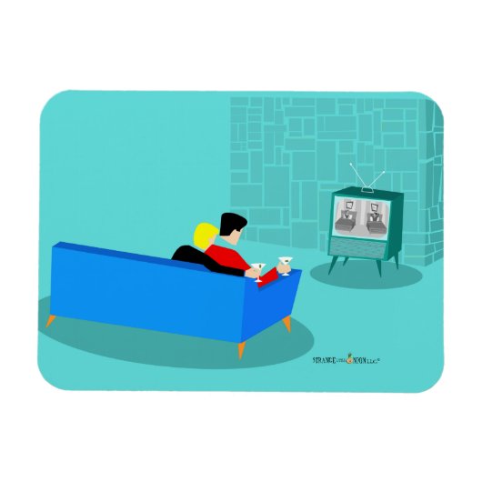 Retro Gay Couple Watching TV Flexibles Foto Magnet (Horizontal)