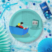 Retro Gay Couple Watching TV Paper Plate Pappteller (Party)