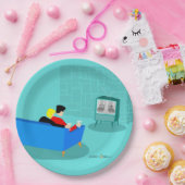 Retro Gay Couple Watching TV Paper Plate Pappteller (Party)