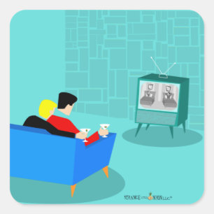 Retro Gay Couple Watching TV Square Sticker