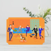 Retro Gay Party Einladungen (mit Hund) (Stehend Vorderseite)